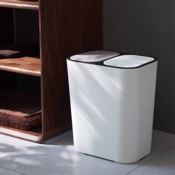 (White) Duo Dual-Layer Recycling Trash Can 15L, Double Compartment Kitchen Trash Can